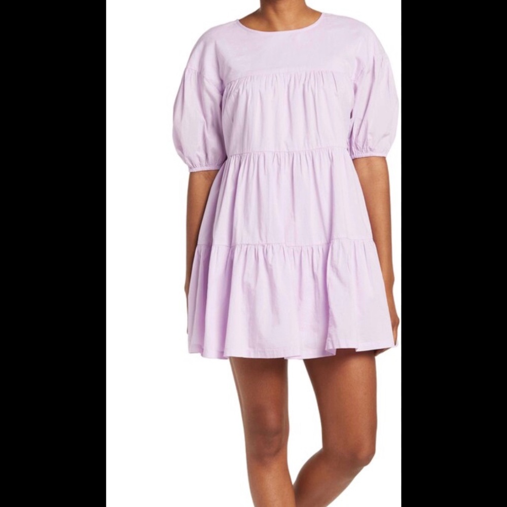 Melrose and Market Tiered Mini Dress - Puff Sleeves - Purple Bloom